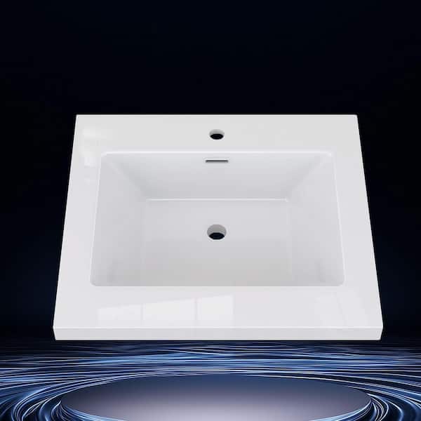 Tor 24 in. W x 22 in. D Solid Surface Cultured Marble Vanity Top White Single Sink Bathroom Basin Countertop