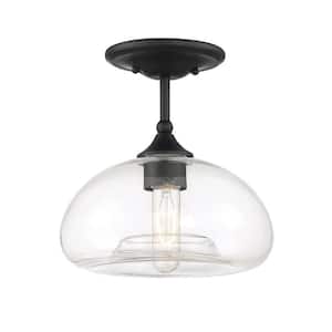 Meridian 10.75 in. W x 10.5 in. H 1-Light Matte Black Semi-Flush Mount Ceiling Light with Clear Glass Shade