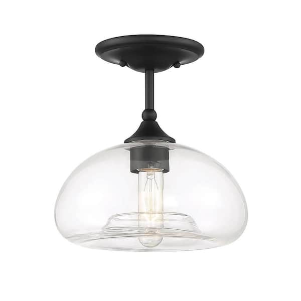 Savoy House Meridian 10.75 in. W x 10.5 in. H 1-Light Matte Black Semi-Flush Mount Ceiling Light with Clear Glass Shade