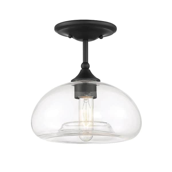 TUXEDO PARK LIGHTING 10.75 in. W x 10.5 in. H 1-Light Matte Black Semi-Flush Mount Ceiling Light with Clear Glass Shade