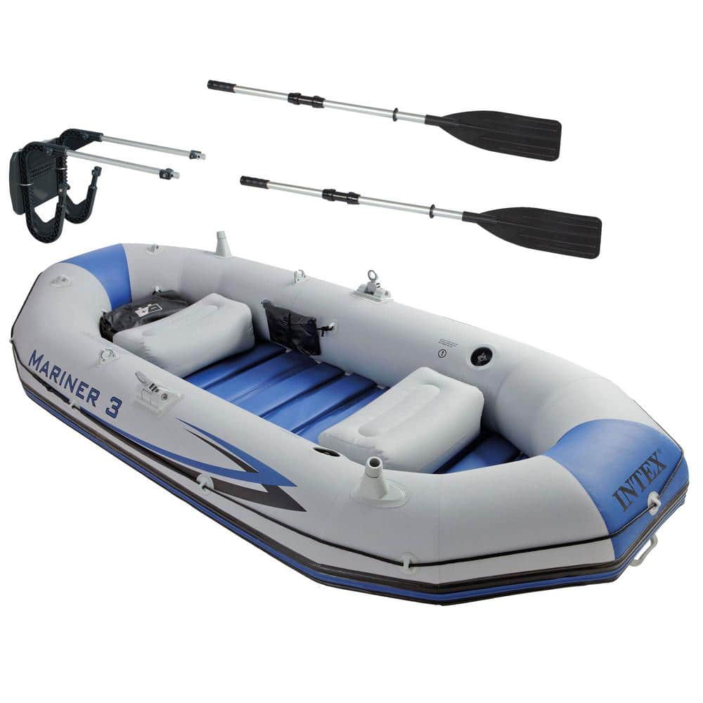 Intex Mariner 3 Person Inflatable Dinghy Boat and Oars Set plus Boat Motor Mount Kit -  68373EP+68624EP