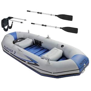 Mariner 3 Person Inflatable Dinghy Boat and Oars Set plus Boat Motor Mount Kit