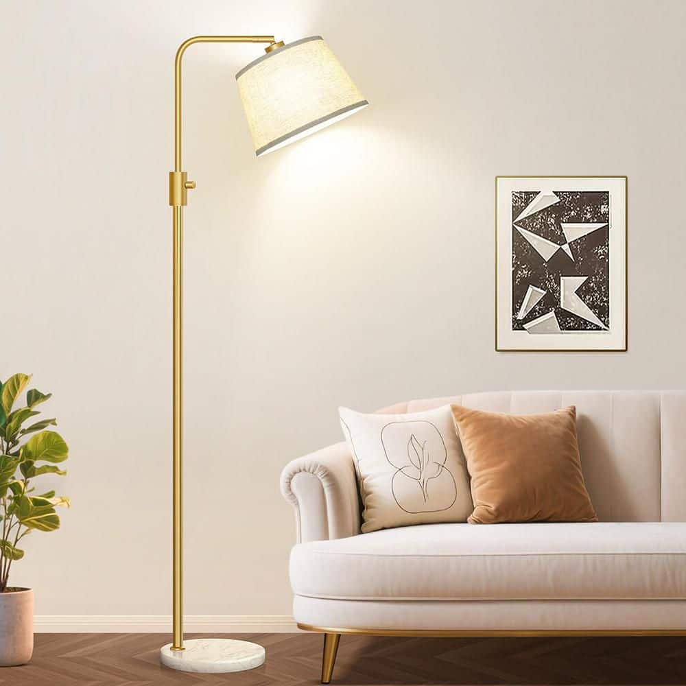65 in. Gold 1-Light Lantern Floor Lamp with LED Bulb Included Lamp