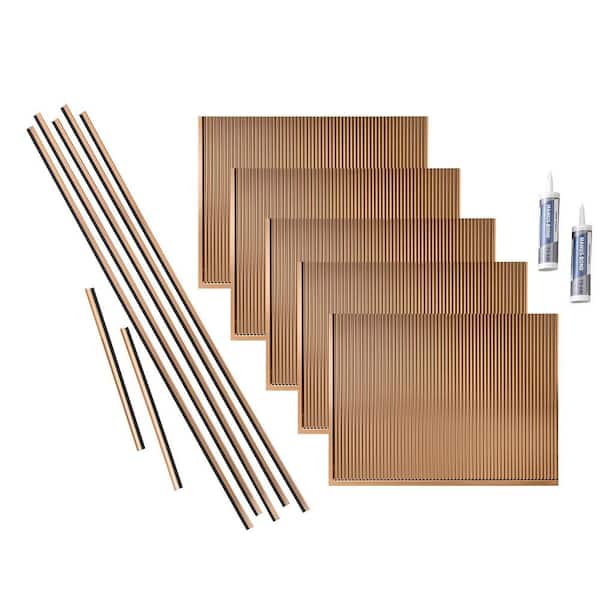 Fasade Rib 18 in. x 24 in. Polished Copper Vinyl Decorative Wall Tile Backsplash 15 sq. ft. Kit