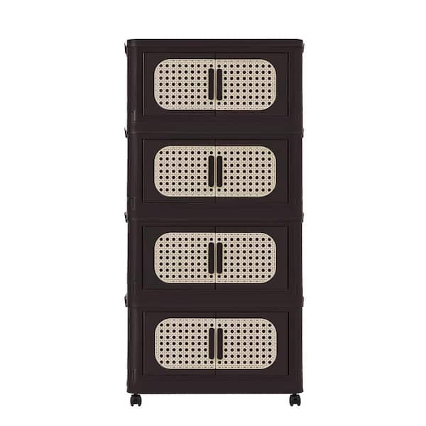 20" Side Wide Folding Storage Cabinet, 4 Tiers, 19.69"x11. 81"x40. 55", Collapsible Storage Bins with Magnetic Door