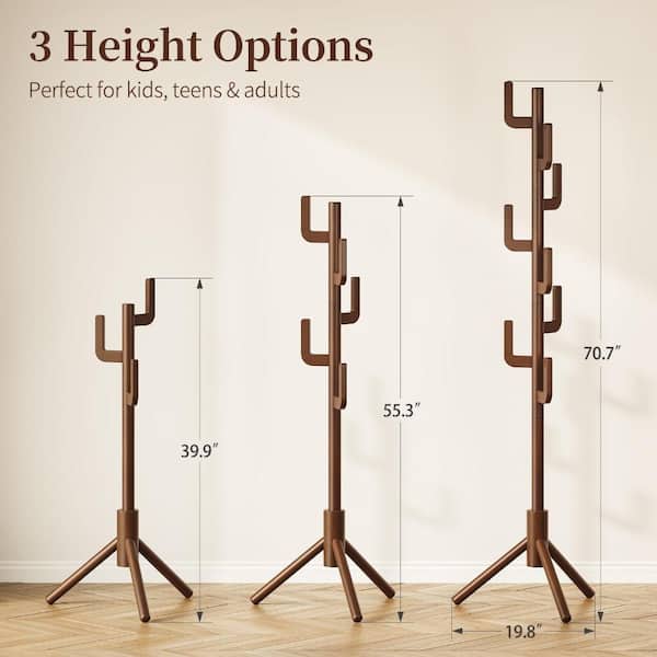 Solid Wood Cactus Freestanding Coat Rack, Adjustable Coat Tree