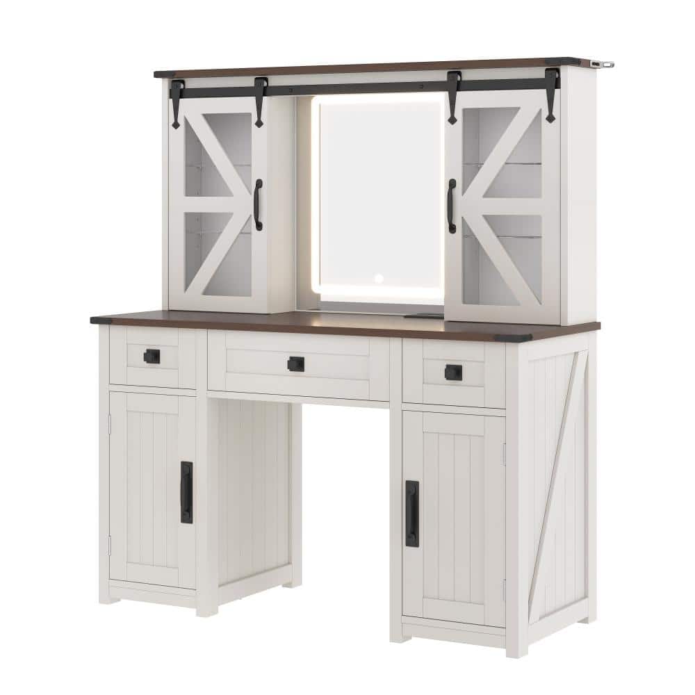 2-Piece Beige Makeup Vanity Set with Light Mirror, Dressing Table