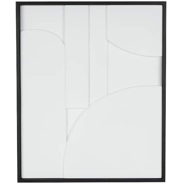 Litton Lane Framed White Wood Dimensional Curved Art Deco Geometric Wall Decor with Black Frame 31 in. x 26 in.