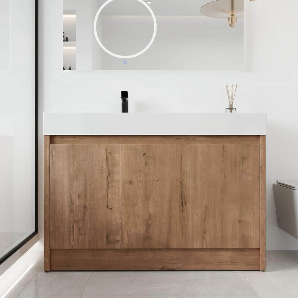 47.2 in. W x 18.1 in. D x 35 in. H Freestanding Bath Vanity in Light Brown 