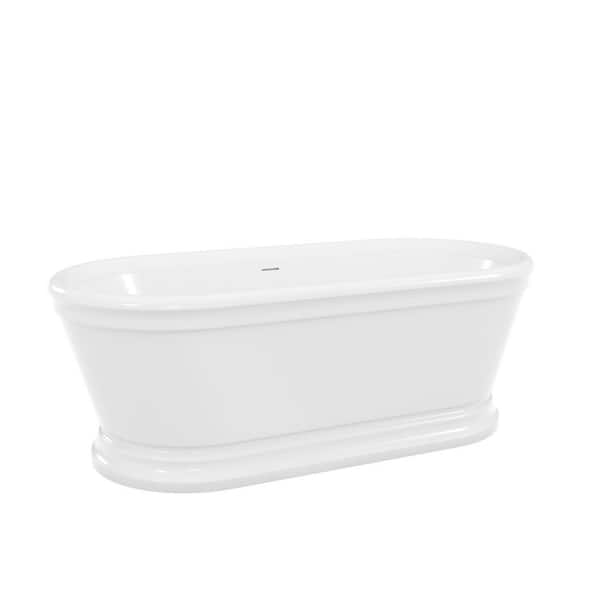 Abbey 66.75 in. L x 31.5 in. W Acrylic Double Ended Freestanding Soaking Bathtub with Center Drain in Brushed Brass
