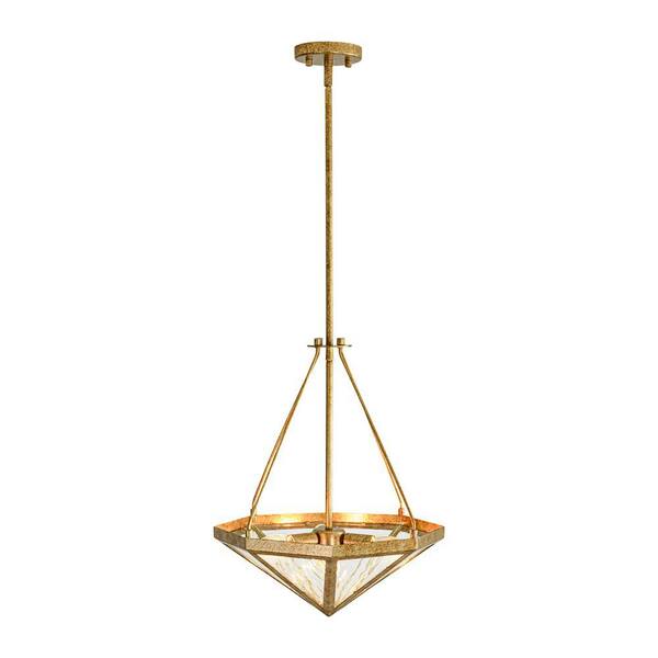 HUOKU Elvoro 3-Light 16.1 in.W Distressed Gold Diamond Glass