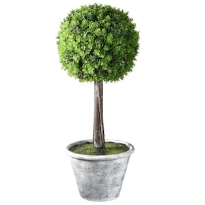 18 in. Artificial Single Ball Topiary in Gray Pot