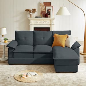 82.28 in. Top Pillow Arm Fabric L Shape Sectional Sofa with Reversible Ottoman in Chaorcoal