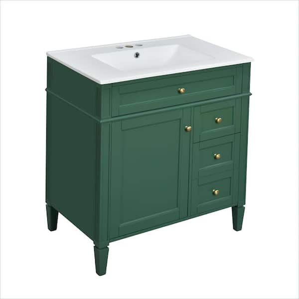 30 in. W x 18 in. D x 33 in. H Single Sink Freestanding Bath Vanity in Green with White Ceramic Top
