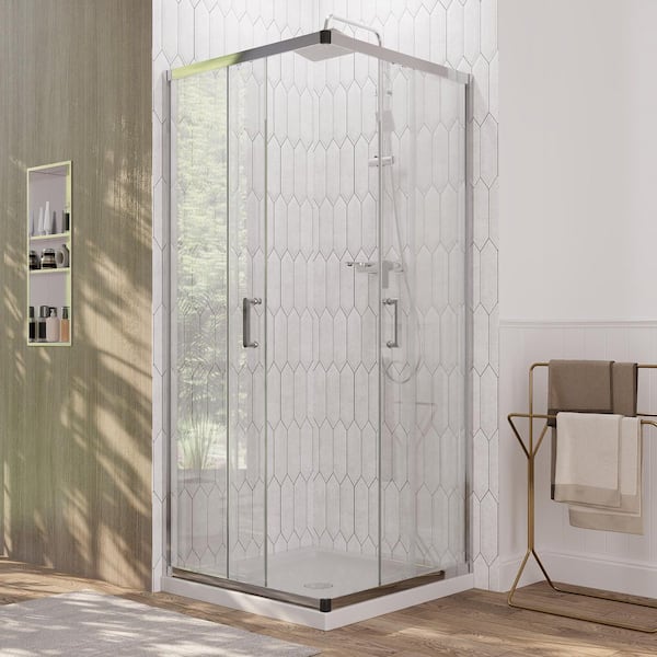 DEERVALLEY 34 in. W x 72 in. H Square Sliding Framed Corner Shower Enclosure in Chrome with 1/4 in. (6 mm) Glass