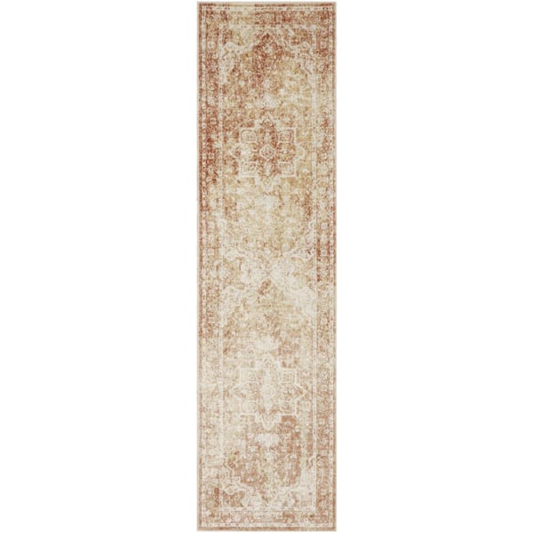 Nourison Astra Machine Washable Rust 2 ft. x 8 ft. Distressed Traditional Runner Area Rug