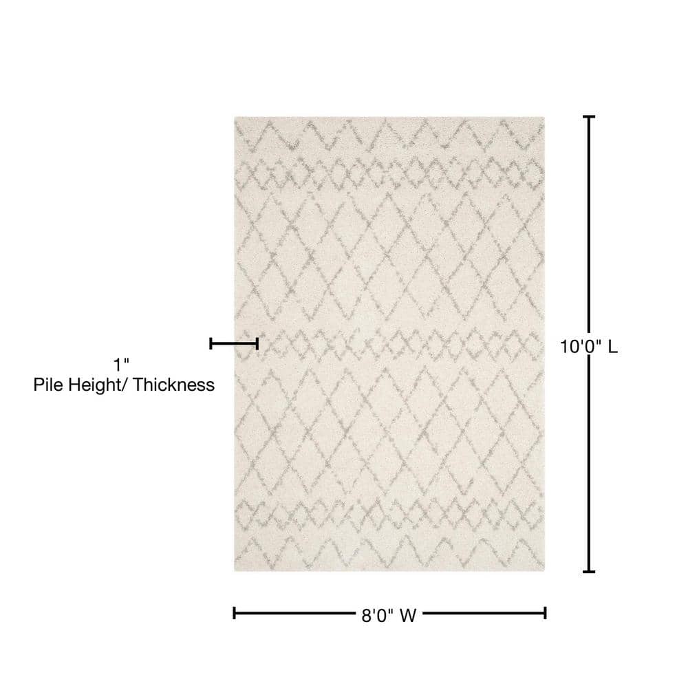 Cream and Light Grey 8' x 10' Shag Synthetic Area Rug