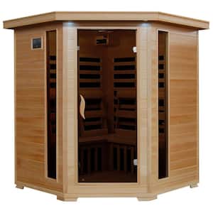 4-Person Hemlock Corner Infrared Sauna with 10 Carbon Heaters