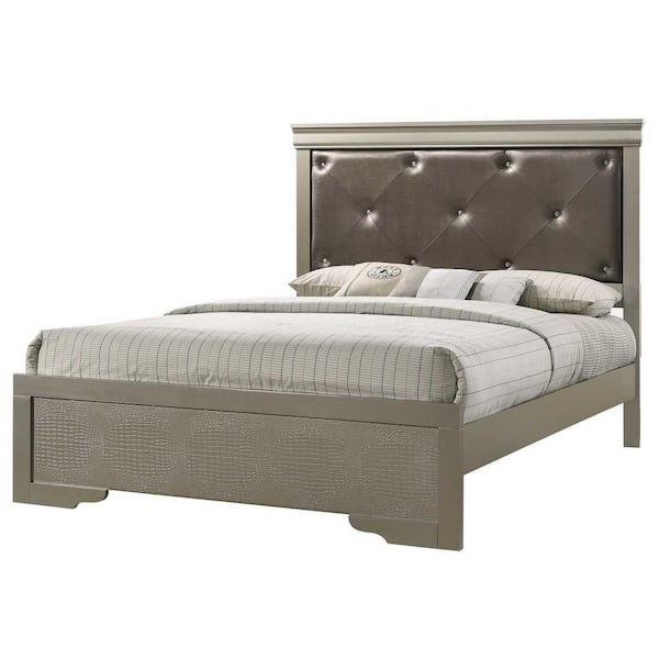 AndMakers Lorana Silver Champagne and Black Full Panel Beds