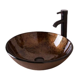 Bathroom Artistic Glass Vessel Sink in Oil Rubbed Bronze Faucet and Pop-up Drain Combo