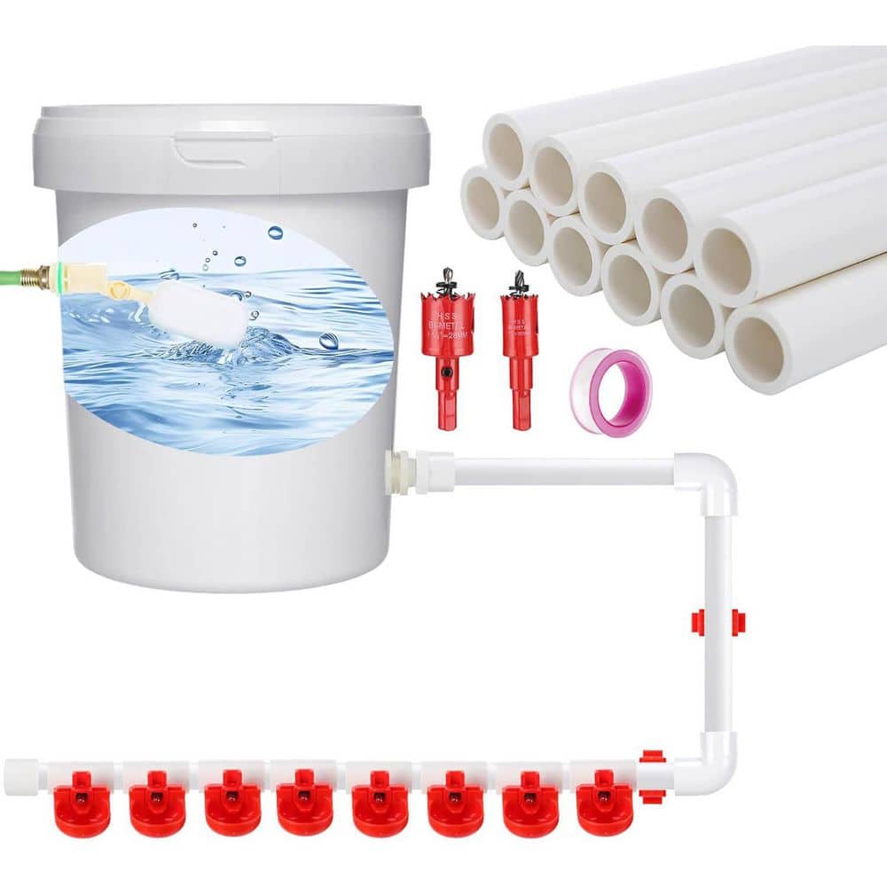 Automatic Chicken Waterer System Complete Set Pipeline Float Valve Chicken Nipples Cups Kit with PVC Pipes Tee Fittings price history on PriceWatchPro