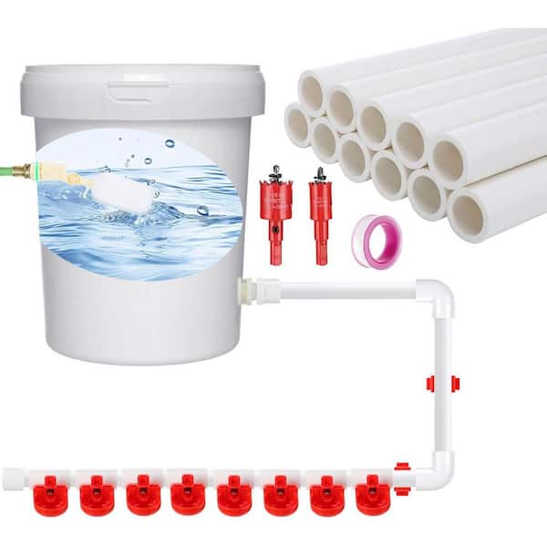 N/A Automatic Chicken Waterer System Complete Set Pipeline Float Valve Chicken Nipples Cups Kit with PVC Pipes Tee Fittings