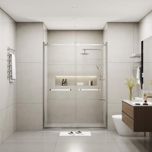 Unbranded 60 in. W x 76 in. H Sliding Frameless Shower Door in Nickel Finish with Clear Glass