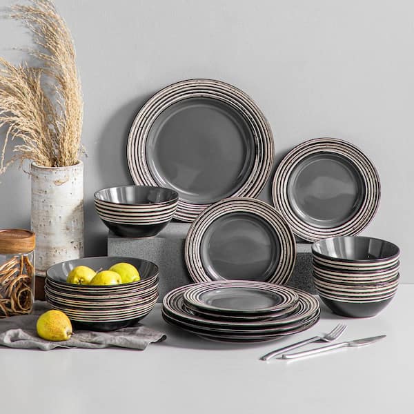 MALACASA 32-Piece Rustic Chic Style Bark glaze Gray Stoneware