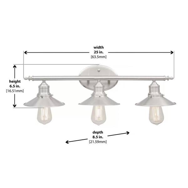 Home Decorators Collection Glenhurst 3 Light Brushed Nickel Retro Vanity Light With Metal Shades Hd 8003 Bn The Home Depot