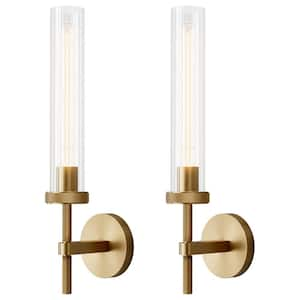 19 in. 1-Light Gold Wall Sconce, Modern Wall Light with Glass Tube for Living Room, Dining Room (2-Sets)