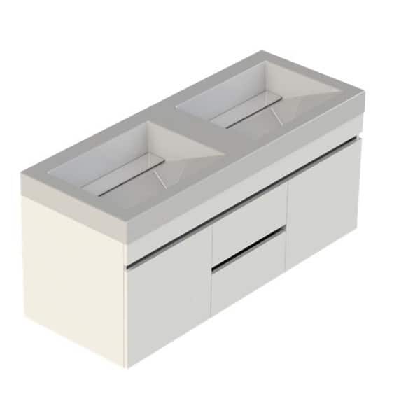 LIFT BRIDGE KITCHEN & BATH 48 in. W x 19 in. D x 29 in. H Bath Vanity in White with White Cultured Marble Dual Basin Vanity Top