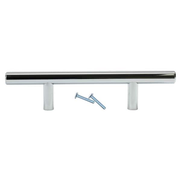 null Solid 3 in. (76 mm) Chrome Kitchen Cabinet Drawer T Bar Pull Handle Pull 6 in. Center-to-Center L (25-Pack)
