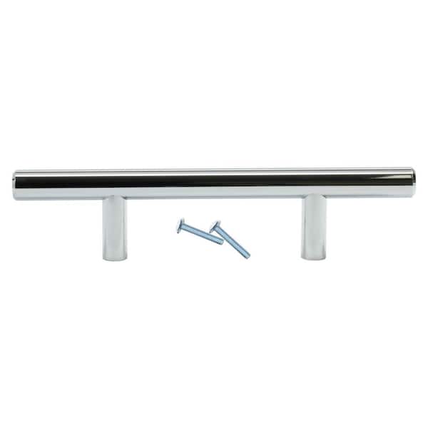 null Solid 3 in. (76 mm) Chrome Kitchen Cabinet Drawer T Bar Pull Handle Pull 6 in. Center-to-Center L (5-Pack)