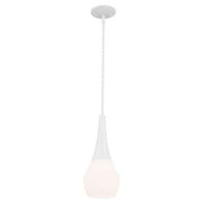 Deela 17 in. 1-Light White Modern Kitchen Island Pendant Hanging Light with Opal Glass