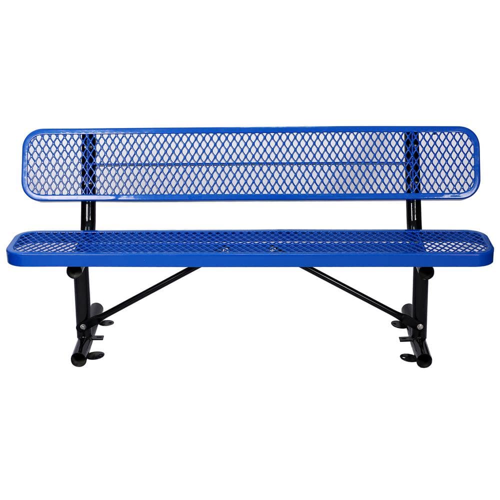 72 in. Blue Rectangle Carbon Steel Picnic Table Seats People with Backrest