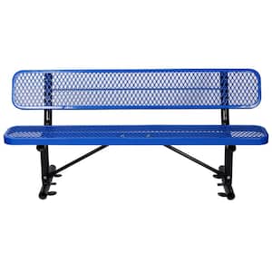 72 in. Blue Rectangle Carbon Steel Picnic Table Seats People with Backrest