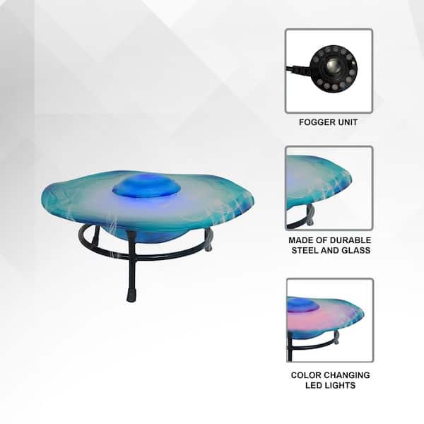 Mist Fountain Tabletop 8 in. Tall Blue Glass and Metal with 12 Color Changing LED Lights and Inline Control