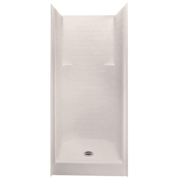 Aquatic Everyday Subway Tile 36 in. x 36 in. x 80 in. 1-Piece Shower Stall with Center Drain in Biscuit