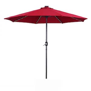 9 ft. Aluminum Market Solar Lighted Patio Umbrella in Red