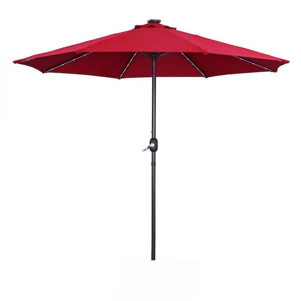 Unbranded 9 ft. Aluminum Market Solar Lighted Patio Umbrella in Red