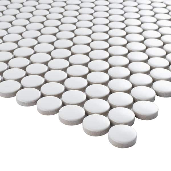 MOLOVO Porcetile Round White 11.58 in. x 12.41 in. Penny