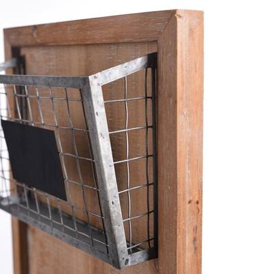 25 in. H x 13 in. W x 3 in. D Wood Wall Organizer with 2 Metal Wire Baskets