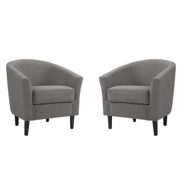 Uixe Modern Khaki Linen Upholstered Accent Barrel Arm Chair With Wood Leg(Set of 2)