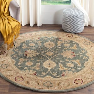 Antiquity Teal Blue/Taupe 6 ft. x 6 ft. Round Border Area Rug