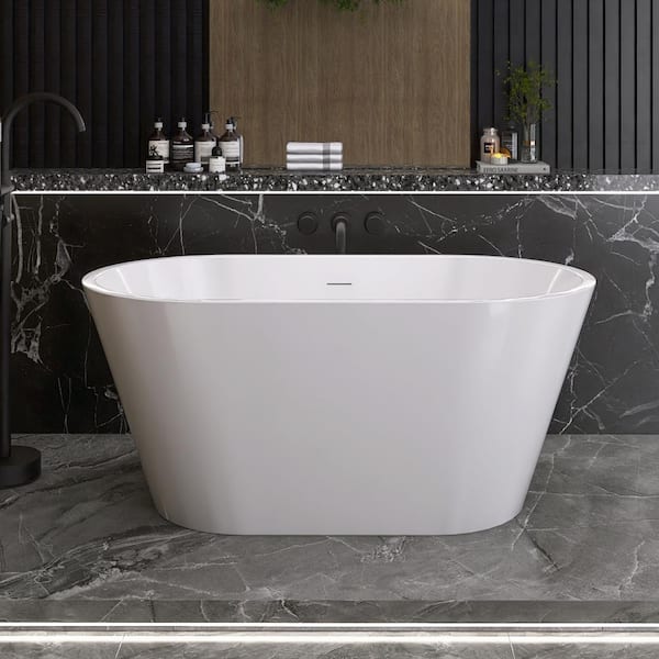 59 in. x 30 in. Acrylic Soaking Bathtub in Gloss White with Center Drain in Polished Chrome