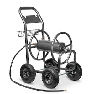 300 ft. Garden 4-Wheel Mobile Hose Reel Cart with 6 ft. Leading Hose, Crank Handle & Storage Basket