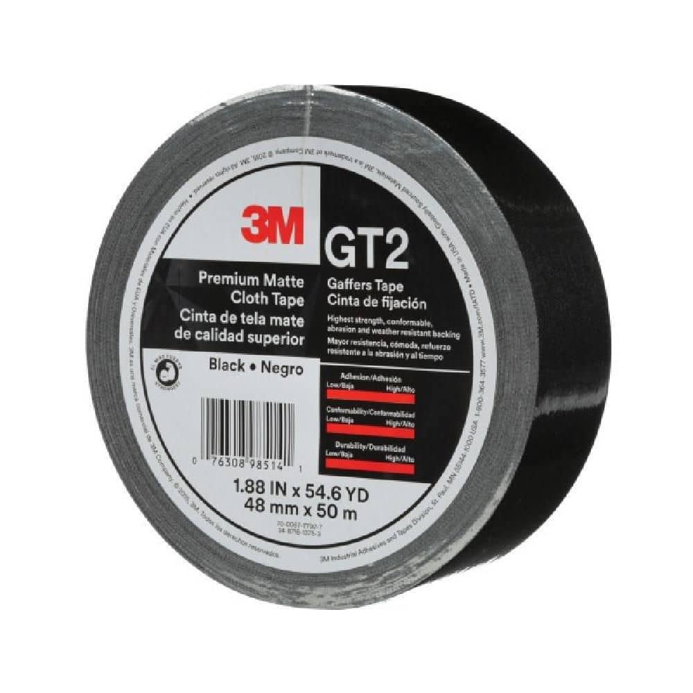 GT2 Premium Matte Cloth Black 1.88 in. x 164 ft. Non-Reflective No-Residue 