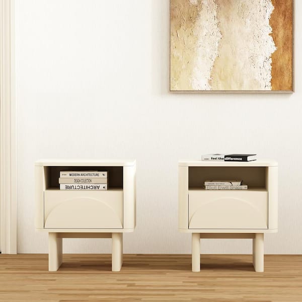 Manhattan Comfort Ella Modern Cream 1-Drawer 19.7 in. W Nightstand (Set of 2)