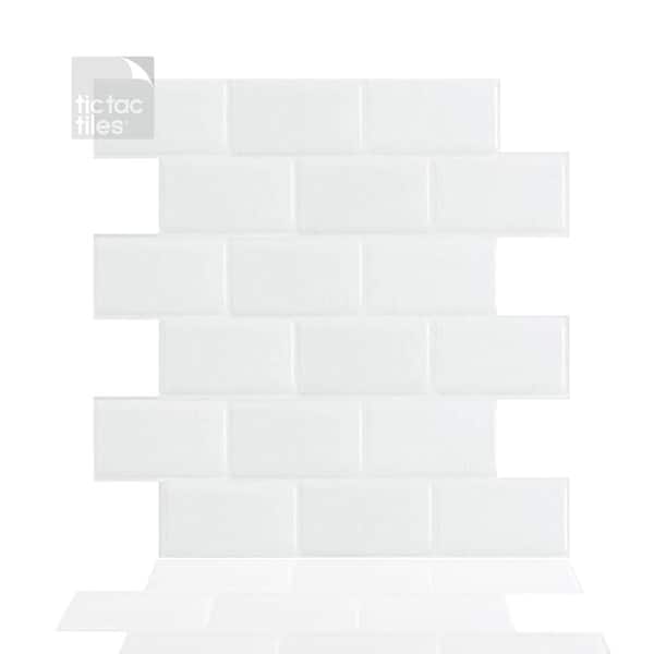 Tic Tac Tiles Subway White 12 in. W x 12 in. H Peel and Stick Self-Adhesive Decorative Mosaic Wall Tile Backsplash (5 Tiles)