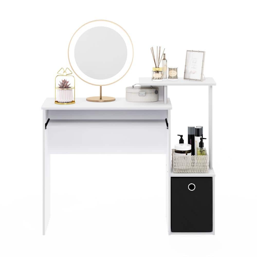 White and Black Compact Wood Computer Desk with Drawer